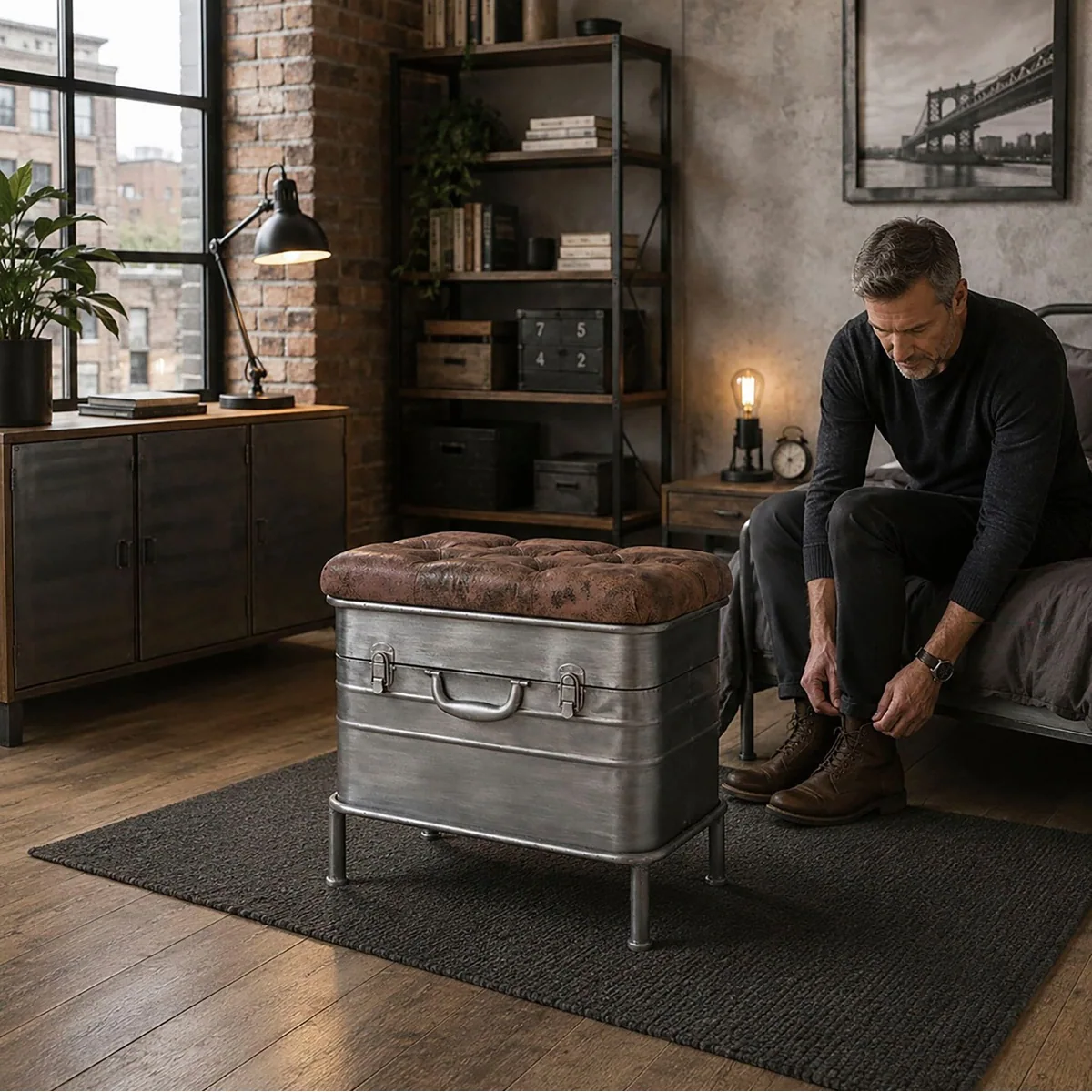 HAKU Flurbank, metallisch Grau, bequeme Sitzfläche, klappbares Innenfach 4