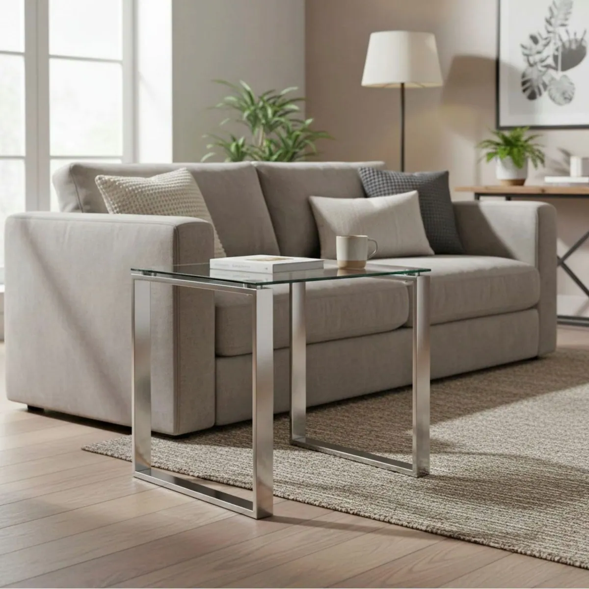 HAKU Beistelltisch, quadratisch, aus Metall und Glas — modern, stabil, vielseitig 2
