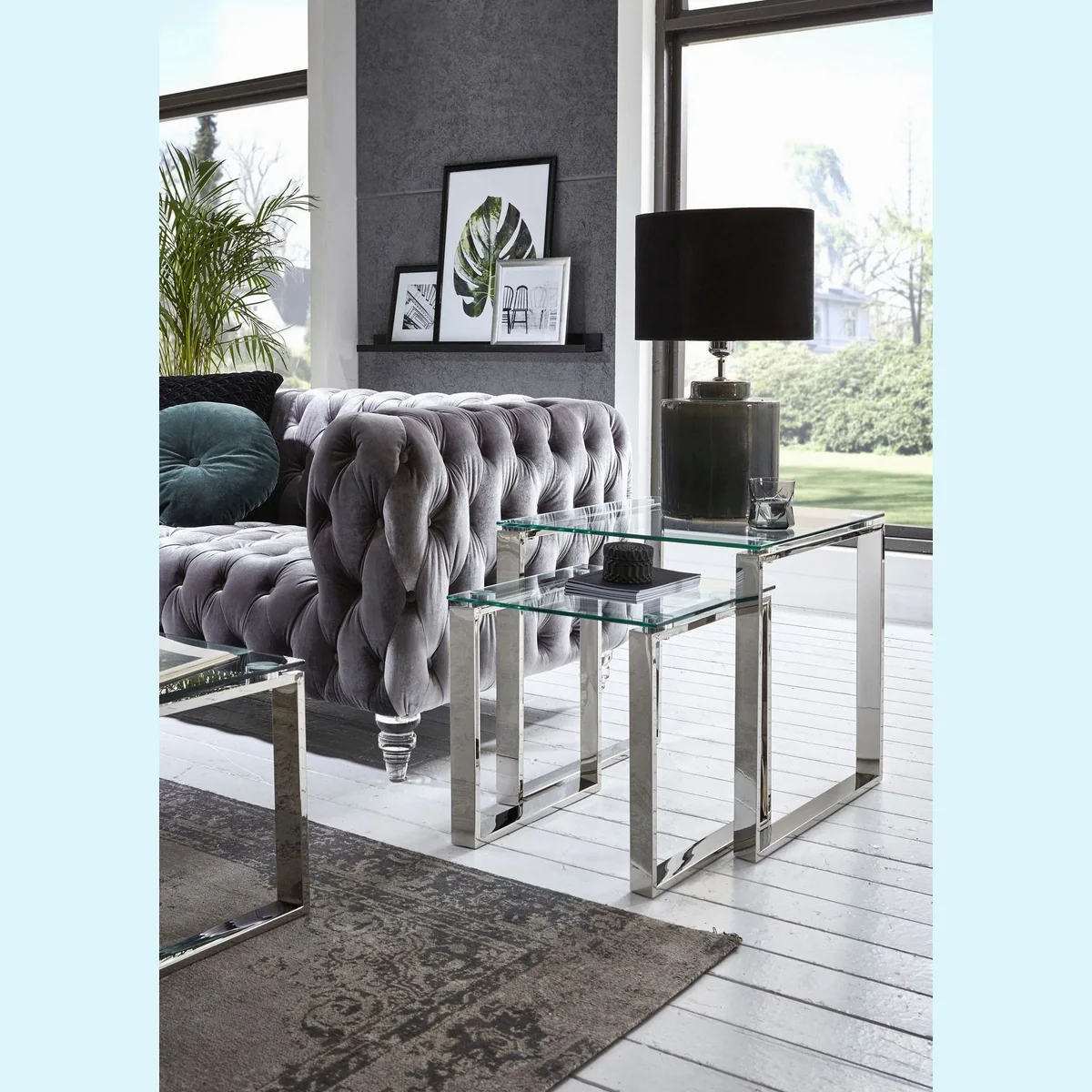 HAKU Beistelltisch, quadratisch, aus Metall und Glas — modern, stabil, vielseitig 5