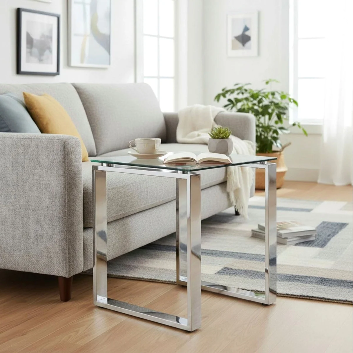 HAKU Beistelltisch, quadratisch, aus Edelstahl und Sicherheitsglas 3