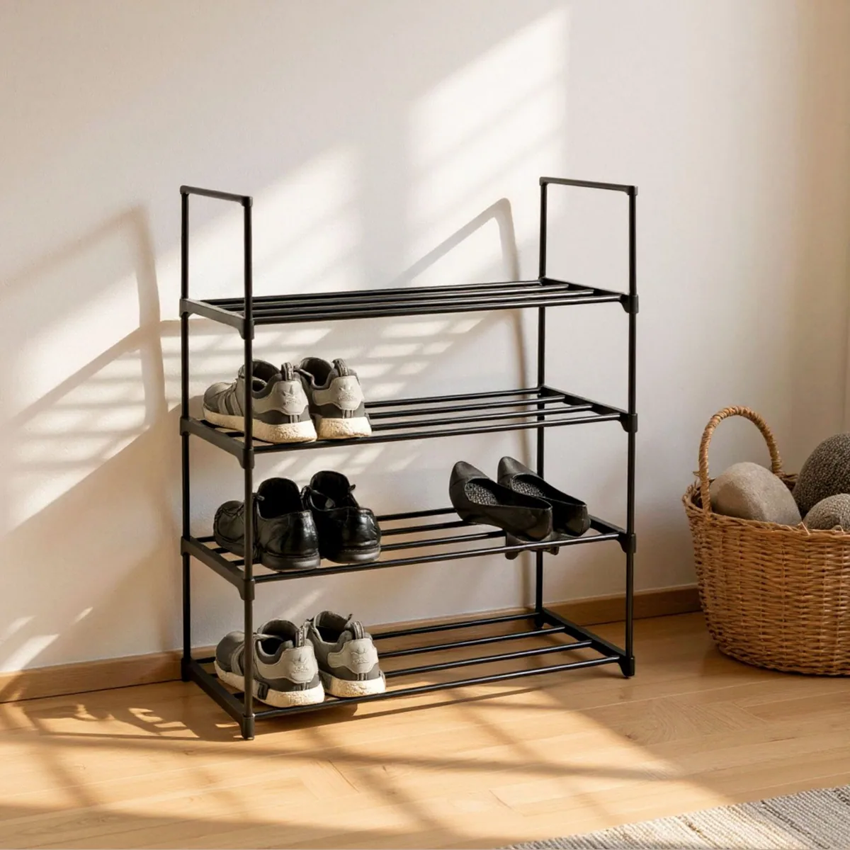 HAKU Schuhregal, moderne Schuhaufbewahrung, Metall schwarz, B/T/H 67/30/81 cm