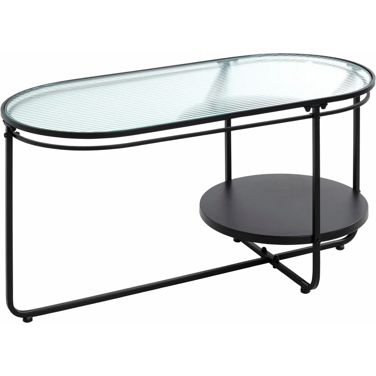 HAKU Couchtisch, oval, Metall Schwarz, Ablage aus Sicherheitsglas — 90 x 42 x 49 cm