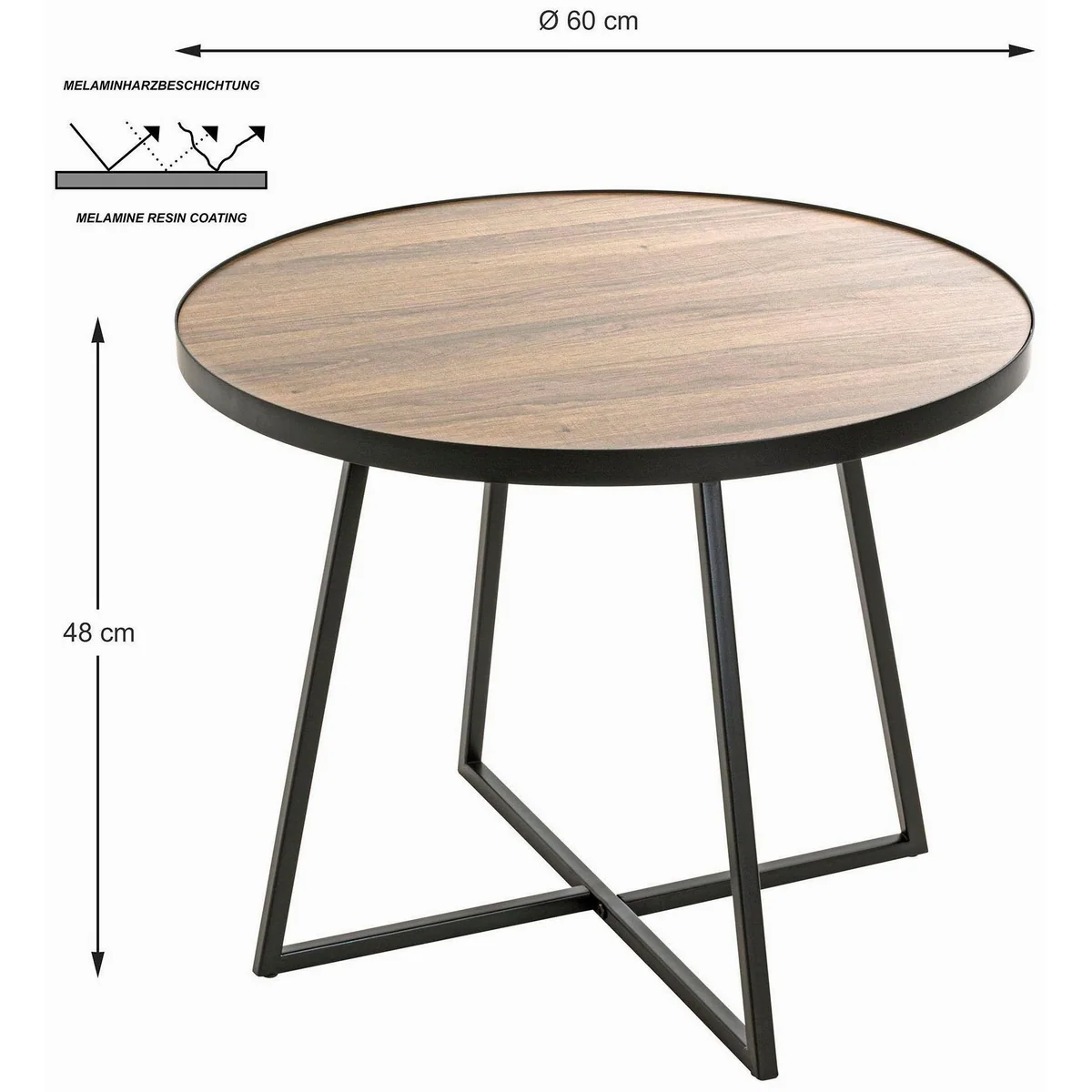 HAKU Beistelltisch, runde Tischplatte, MDF in Eiche-Dekor — 60 cm Durchmesser, 48 cm hoch 4