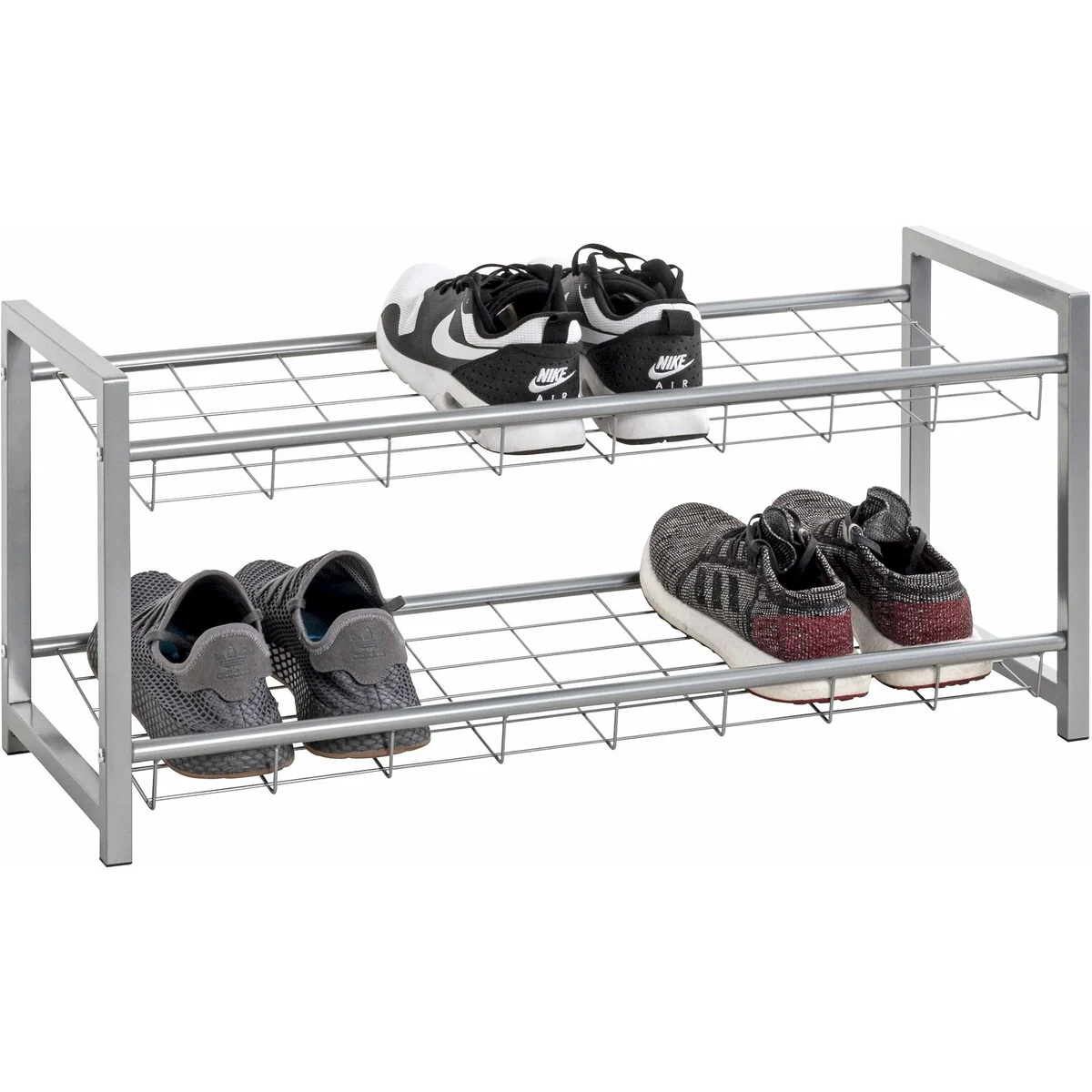 HAKU Schuhregal, rechteckig, aus Stahlrohr, 2 Ablagen — 80 cm breit, 30 cm tief, 38 cm hoch
