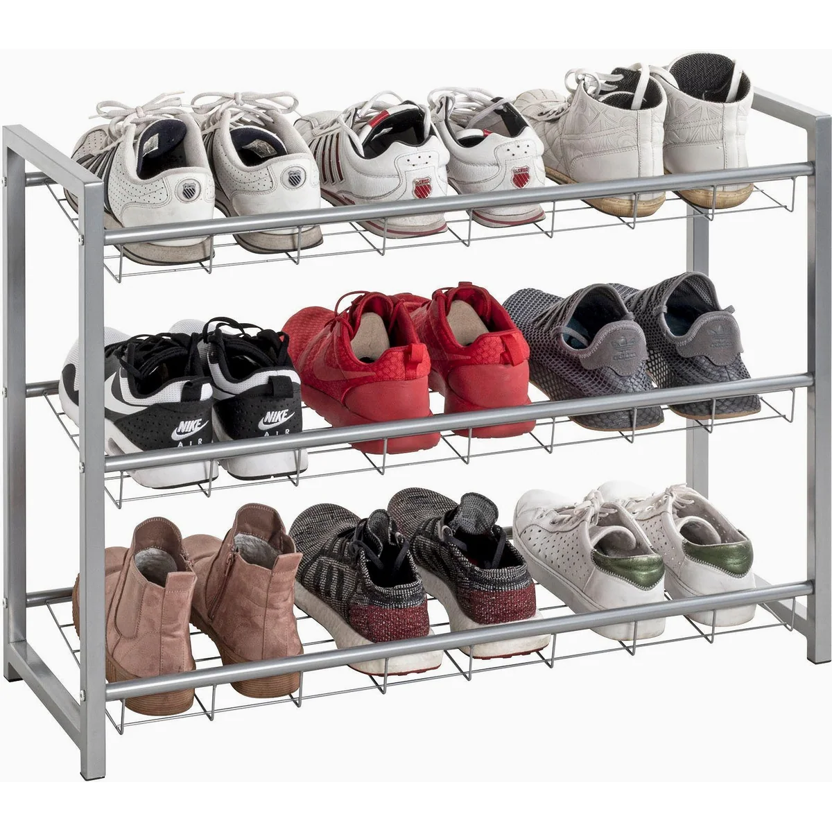 HAKU Schuhregal, rechteckig, Metall grau, 3 Ablagen — Platz für 12 Paar Schuhe 4