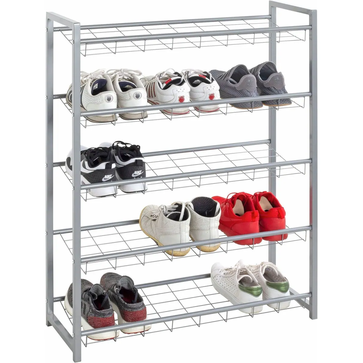 HAKU Schuhregal, rechteckig, 5 Ablagen, aus Stahl — grau, platzsparend, modern