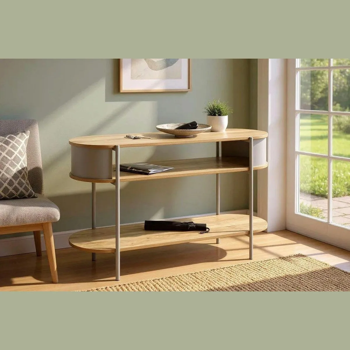 HAKU Konsolentisch Beistelltisch, oval, MDF und Stahlrohr — modern, vielseitig, stabil 2