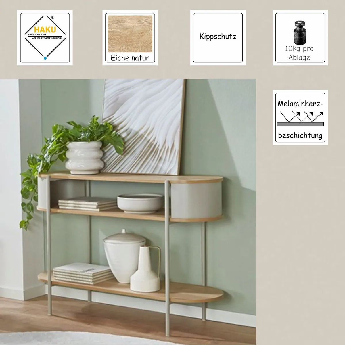 HAKU Konsolentisch Beistelltisch, oval, MDF und Stahlrohr — modern, vielseitig, stabil 3