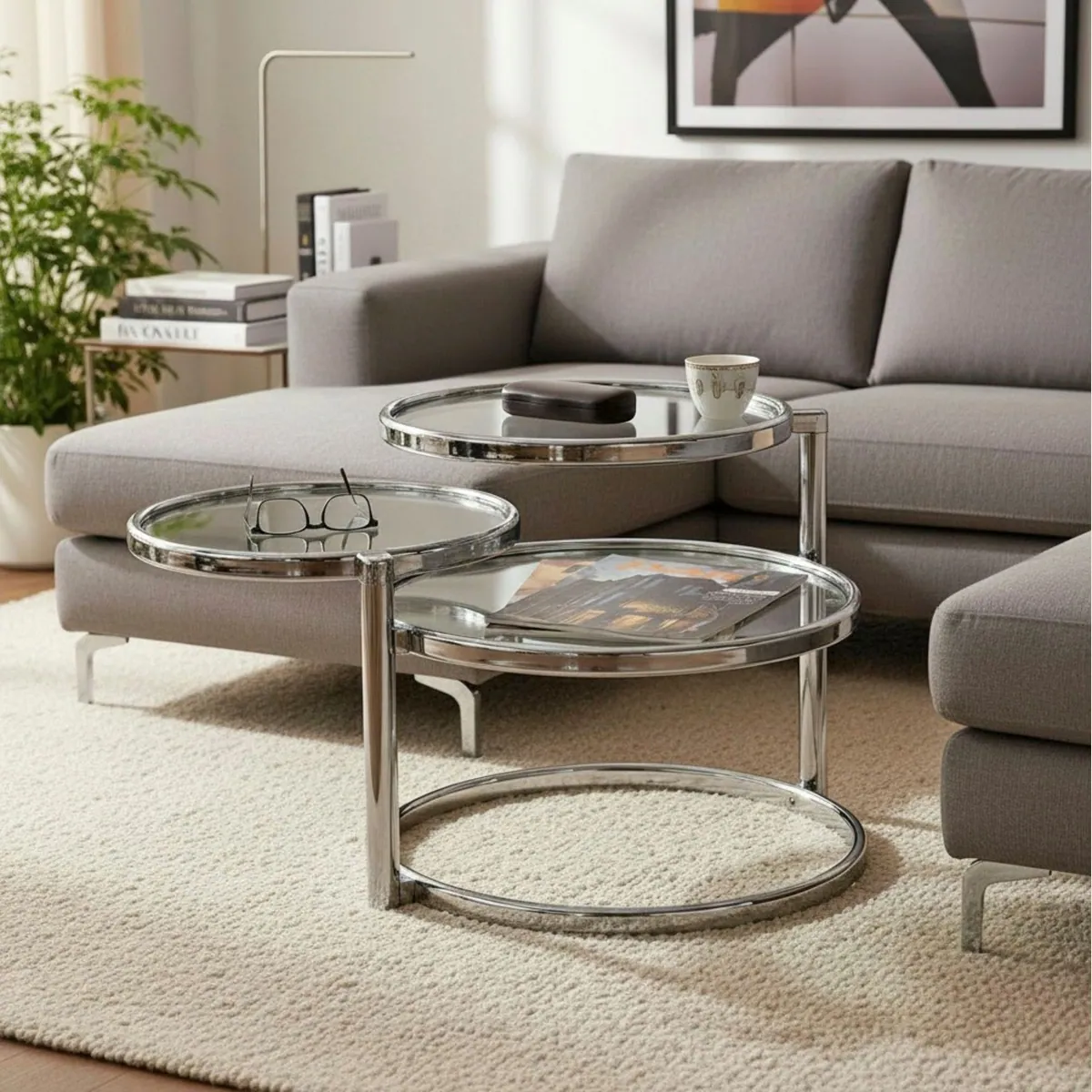 HAKU Couchtisch, rund, Metall und Sicherheitsglas, flexibel einsetzbar 2