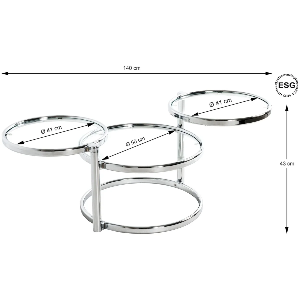 HAKU Couchtisch, rund, Metall und Sicherheitsglas, flexibel einsetzbar 5