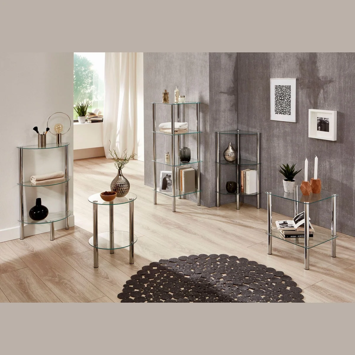 HAKU Beistelltisch, runde Ablage aus Metall und Glas, flexibel einsetzbar 2