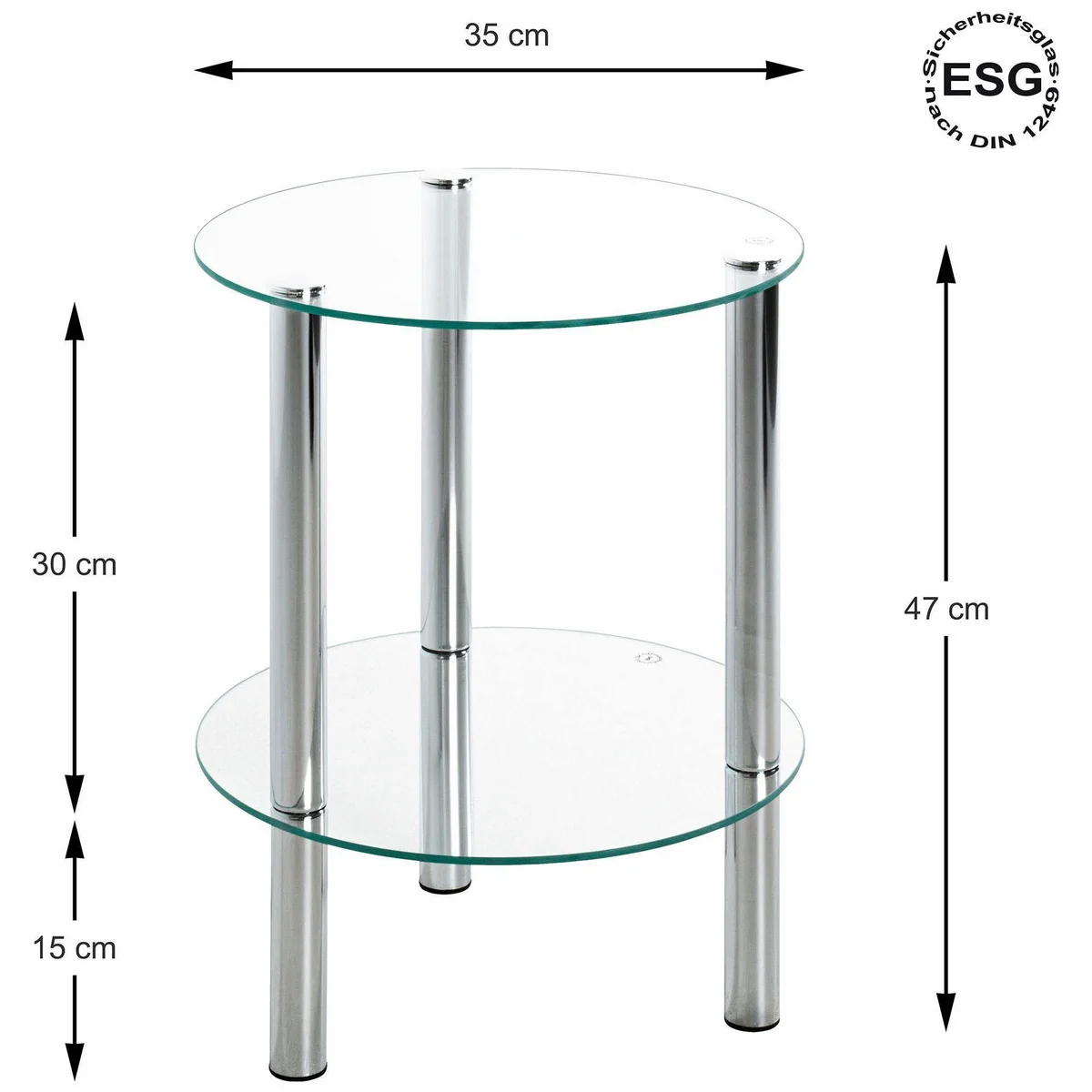 HAKU Beistelltisch, runde Ablage aus Metall und Glas, flexibel einsetzbar 5