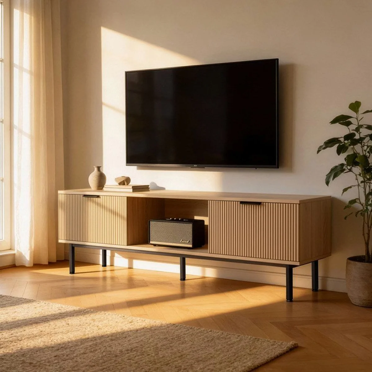 Home Deluxe NYLA TV-Schrank, 160 x 42 x 43 cm, geriffelte Fronten, Metallfüße