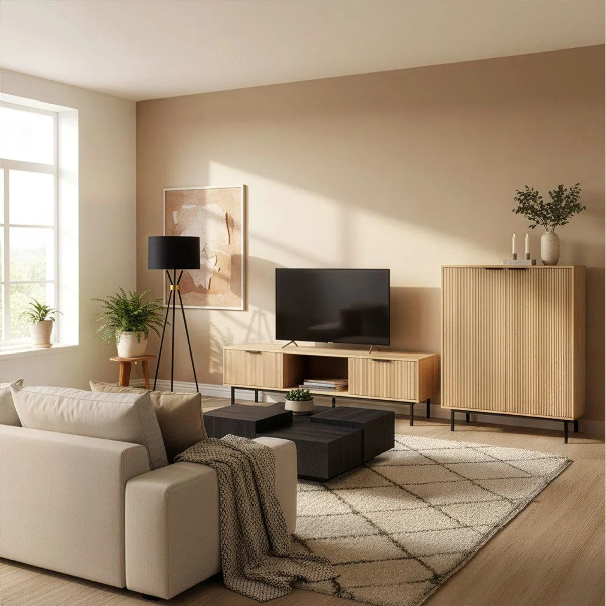 Home Deluxe NYLA TV-Schrank, 160 x 42 x 43 cm, geriffelte Fronten, Metallfüße 4