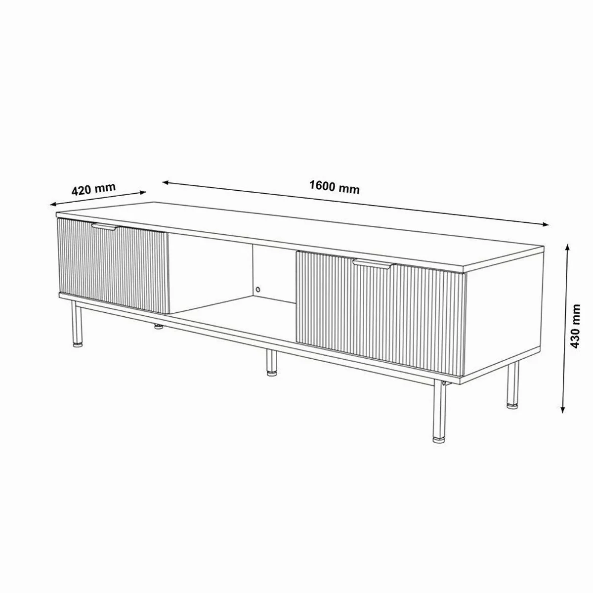 Home Deluxe NYLA TV-Schrank, 160 x 42 x 43 cm, geriffelte Fronten, Metallfüße 5