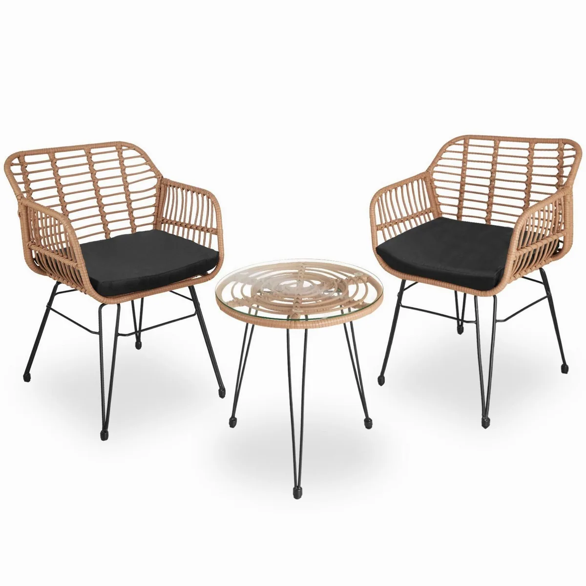 tectake Molfetta Rattan-Gartenlounge, witterungsbeständig, mit Sicherheitsglasplatte, für 2 Personen