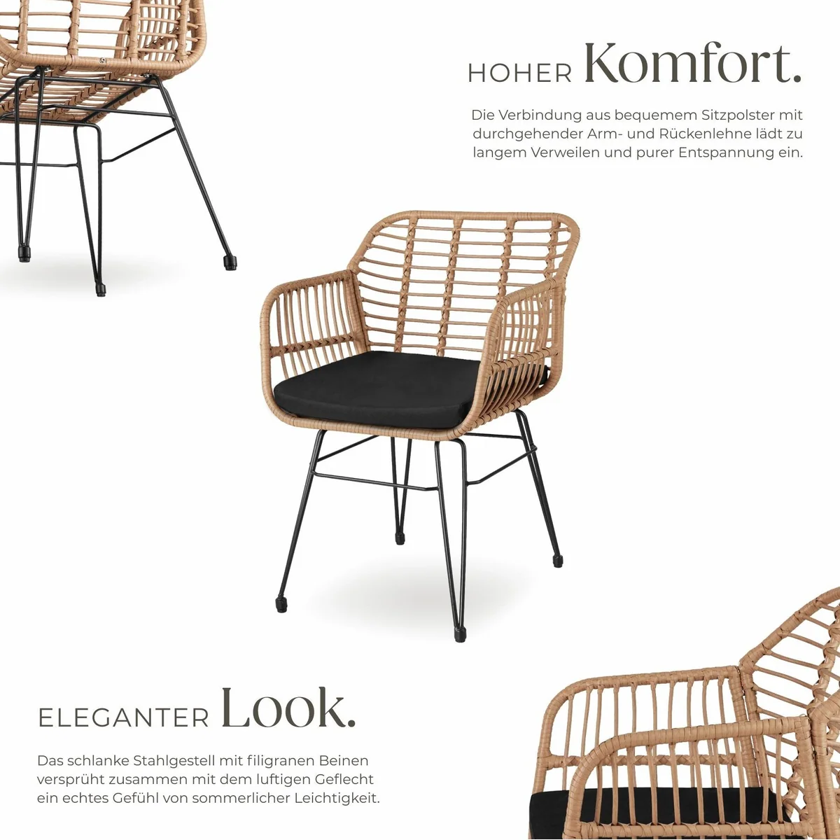 tectake Molfetta Rattan-Gartenlounge, witterungsbeständig, mit Sicherheitsglasplatte, für 2 Personen 3