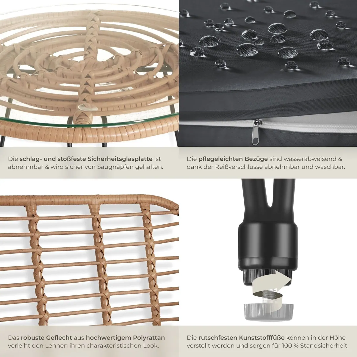 tectake Molfetta Rattan-Gartenlounge, witterungsbeständig, mit Sicherheitsglasplatte, für 2 Personen 5