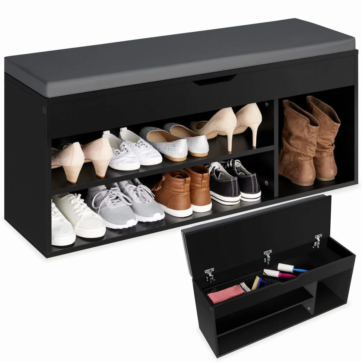tectake Schuhschrank Natalya, Sitzbank für 9 Paar Schuhe, 104x30x49 cm