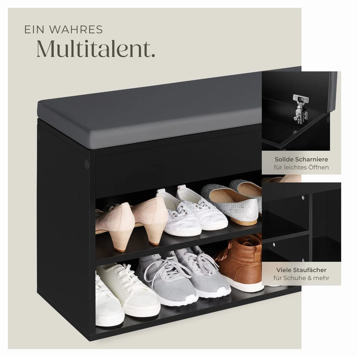 tectake Schuhschrank Natalya, Sitzbank für 9 Paar Schuhe, 104x30x49 cm 4