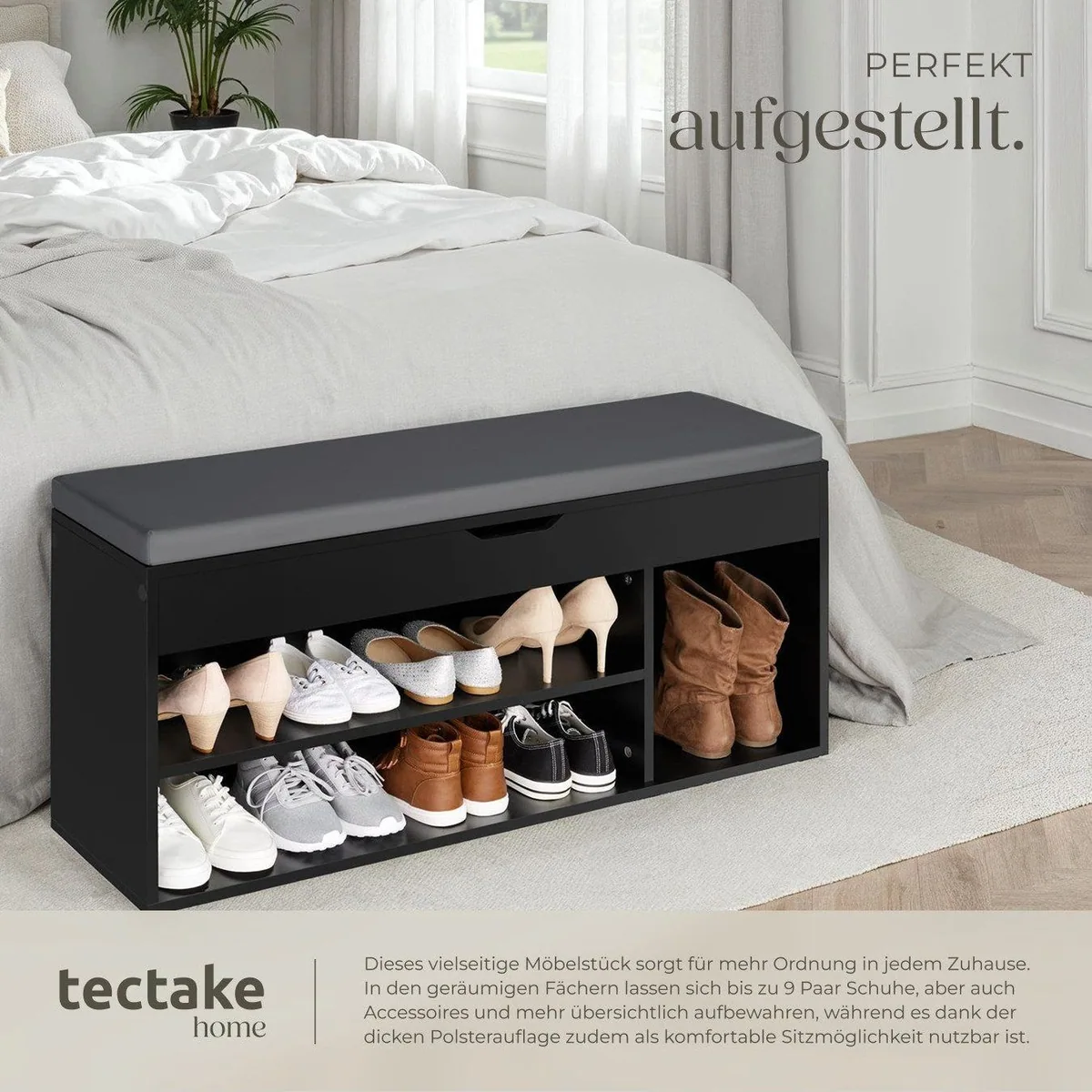 tectake Schuhschrank Natalya, Sitzbank für 9 Paar Schuhe, 104x30x49 cm 5