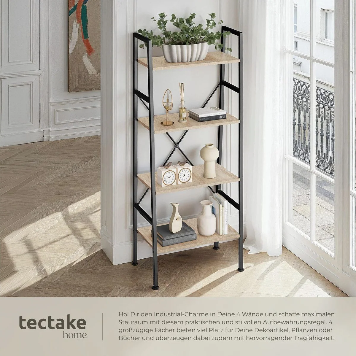 tectake Newcastle Leiterregal, 4 Ebenen, Kippschutz, 57,5 x 35,5 x 139 cm 3
