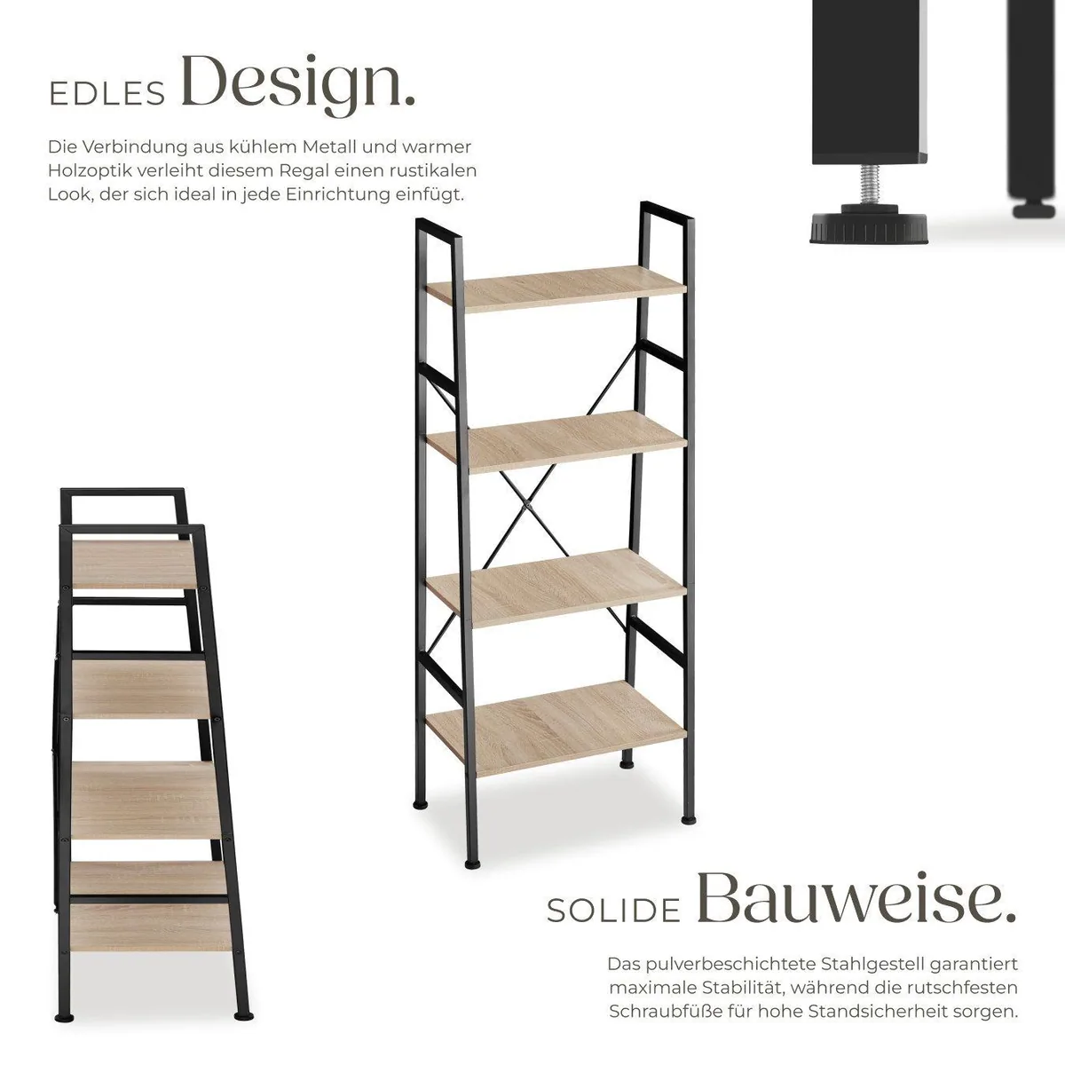 tectake Newcastle Leiterregal, 4 Ebenen, Kippschutz, 57,5 x 35,5 x 139 cm 4
