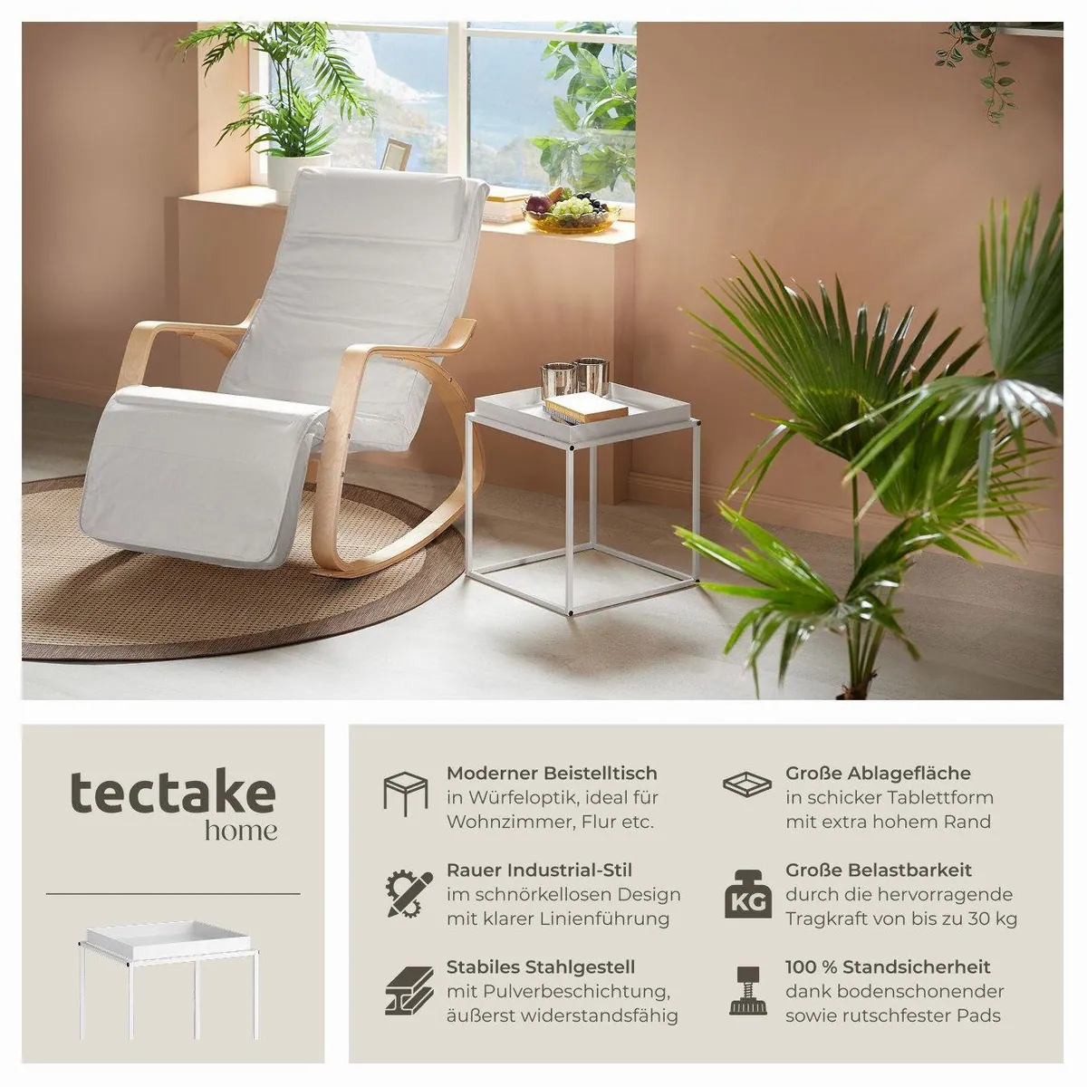 tectake Beistelltisch Cambridge, 40 x 40 x 44 cm, pulverbeschichteter Stahl 2