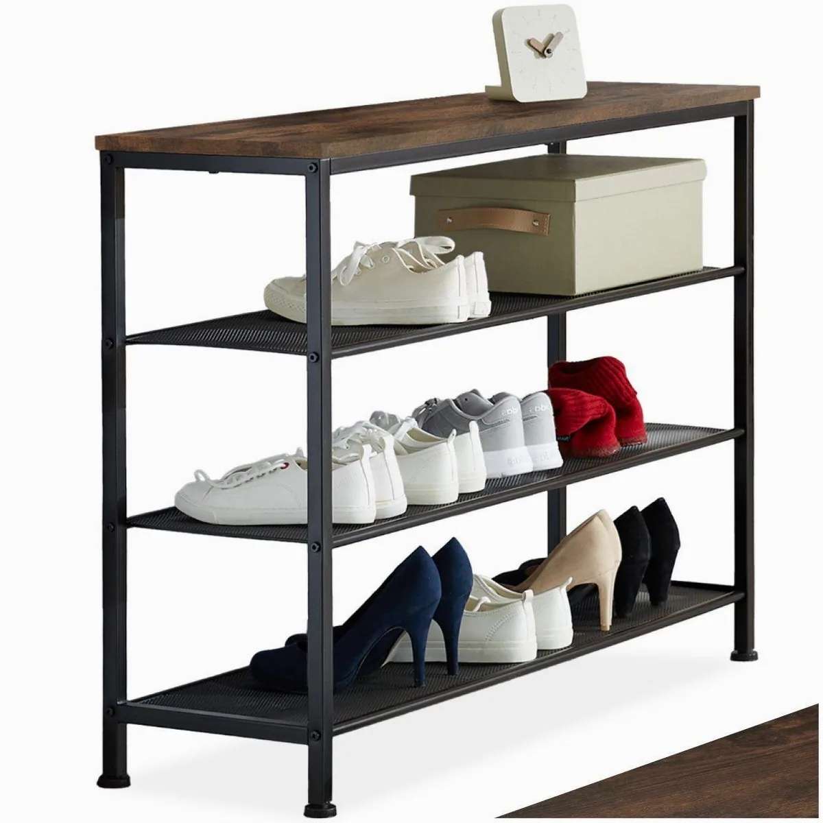 tectake Schuhregal Portsmouth, Holz und Stahl, 100 x 30,5 x 72,5 cm