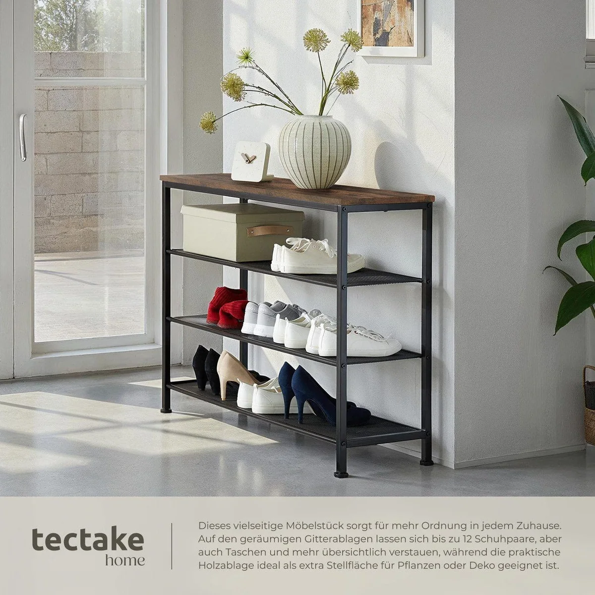 tectake Schuhregal Portsmouth, Holz und Stahl, 100 x 30,5 x 72,5 cm 4