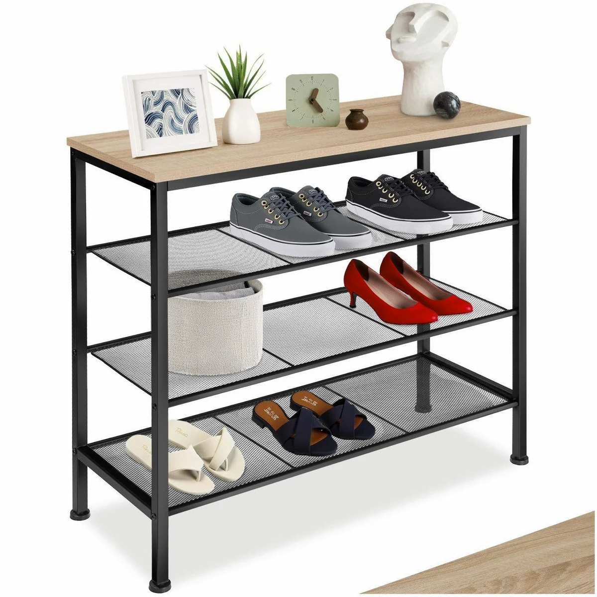 tectake Newport Schuhregal, Holz und Stahl, 80,5 x 30,5 x 72,5 cm