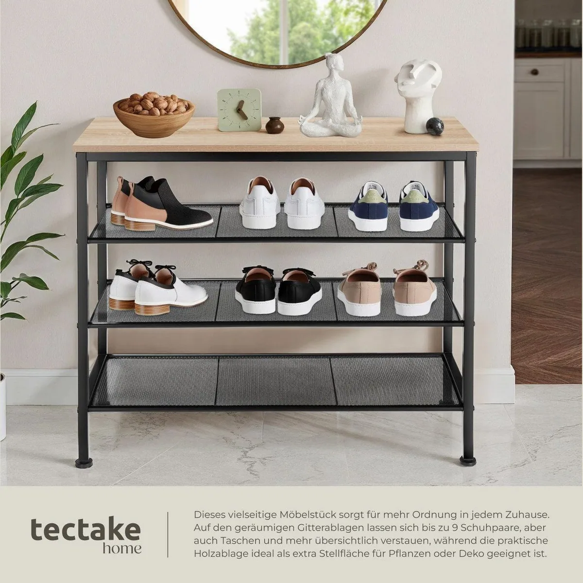 tectake Newport Schuhregal, Holz und Stahl, 80,5 x 30,5 x 72,5 cm 4