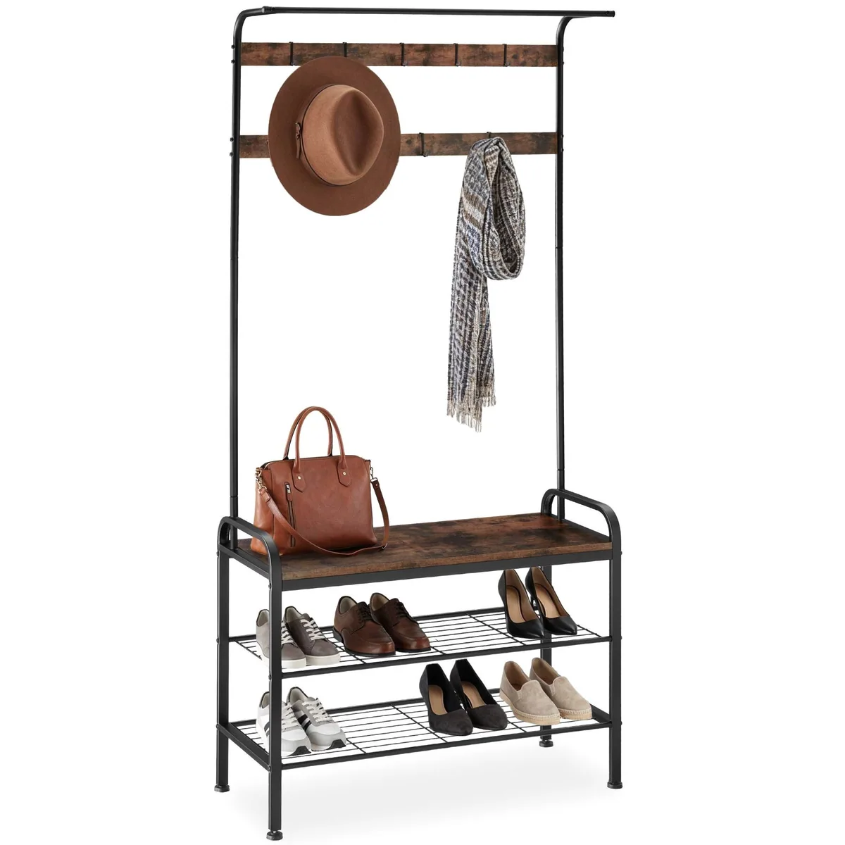 tectake Wichita Garderobe, platzsparend, Kippschutz, 9 Haken — 73,5 x 36 x 184 cm