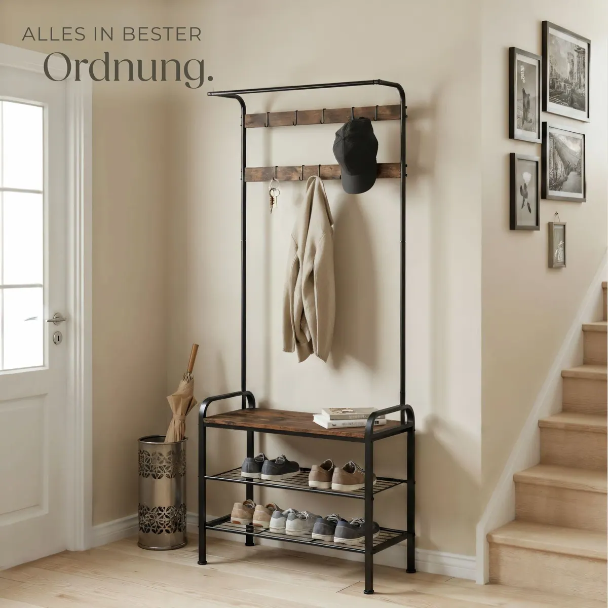 tectake Wichita Garderobe, platzsparend, Kippschutz, 9 Haken — 73,5 x 36 x 184 cm 5