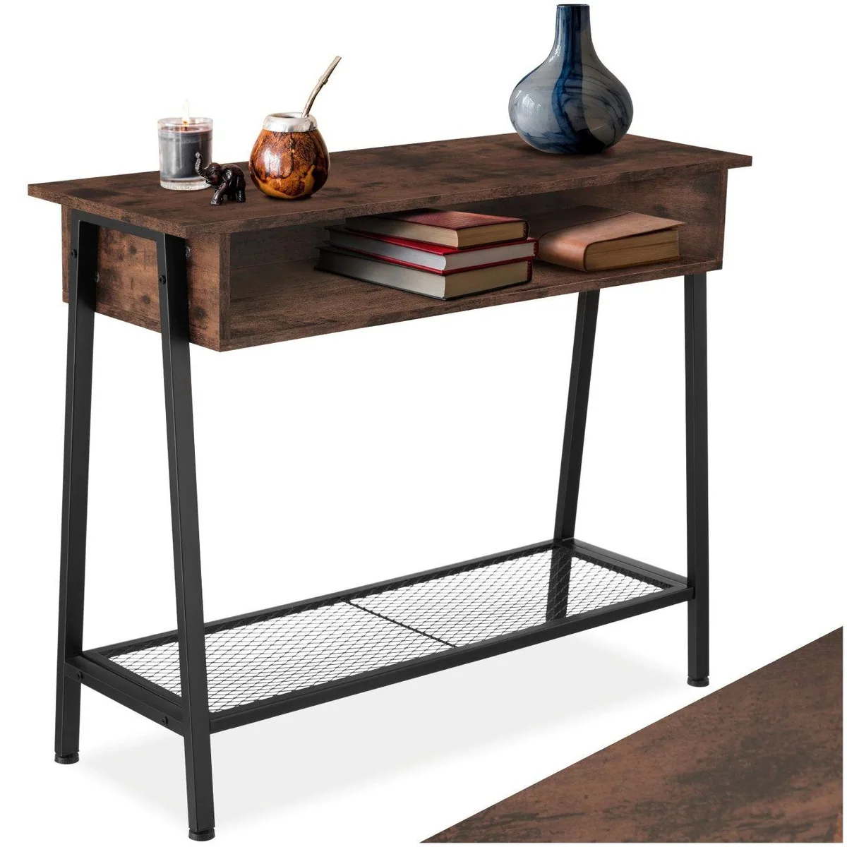 tectake Konsolentisch Tralee, Industrial Style, Holz und Stahl — höhenverstellbare Füße, Gitterablage, rustikales Design