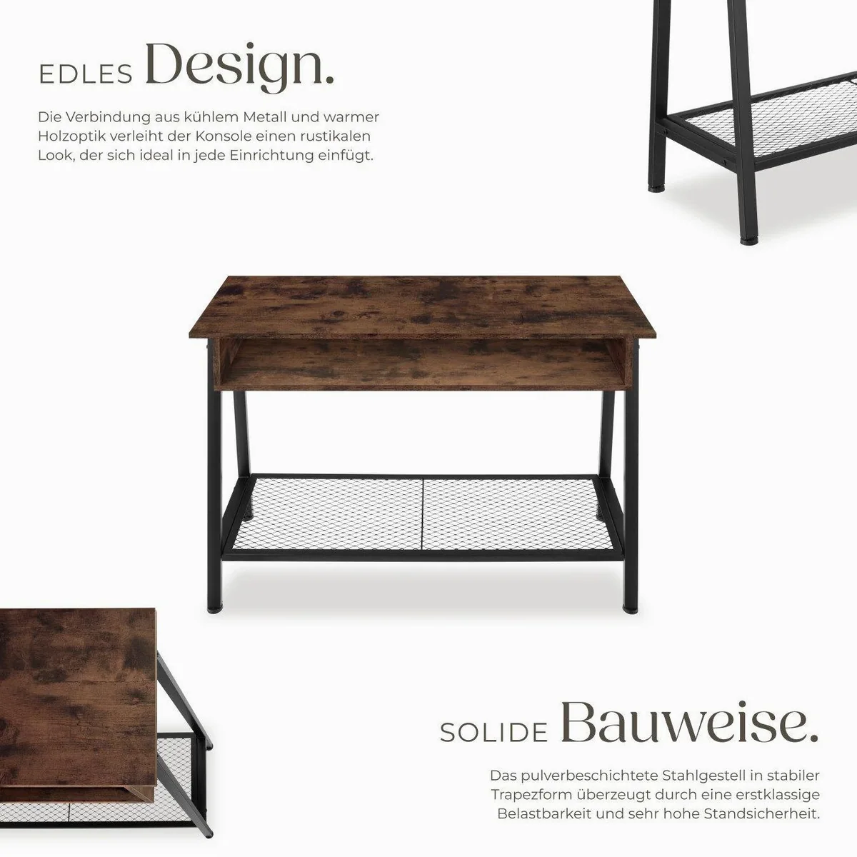 tectake Konsolentisch Tralee, Industrial Style, Holz und Stahl — höhenverstellbare Füße, Gitterablage, rustikales Design 3