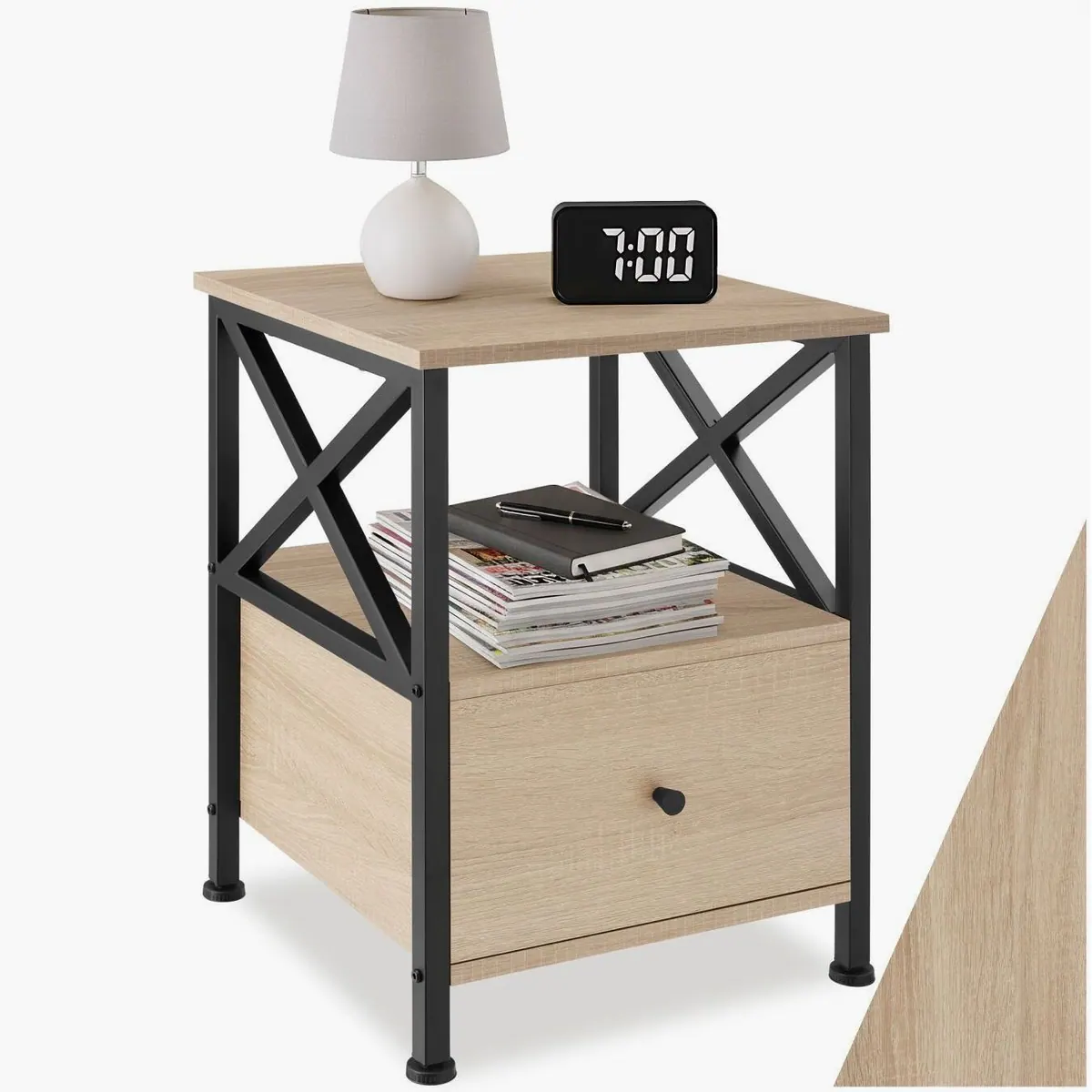 tectake Beistelltisch Falkirk, Industrial Design, 2 Ablagen, höhenverstellbar