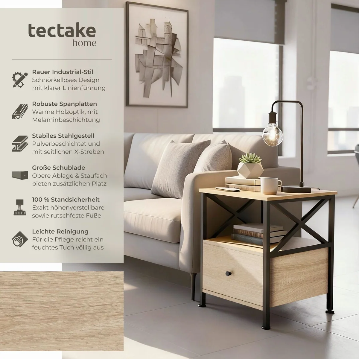 tectake Beistelltisch Falkirk, Industrial Design, 2 Ablagen, höhenverstellbar 2