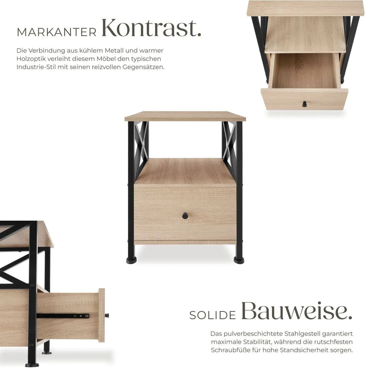 tectake Beistelltisch Falkirk, Industrial Design, 2 Ablagen, höhenverstellbar 3