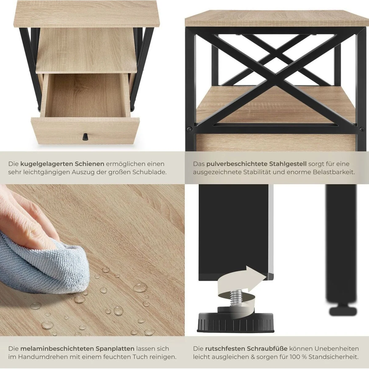 tectake Beistelltisch Falkirk, Industrial Design, 2 Ablagen, höhenverstellbar 4