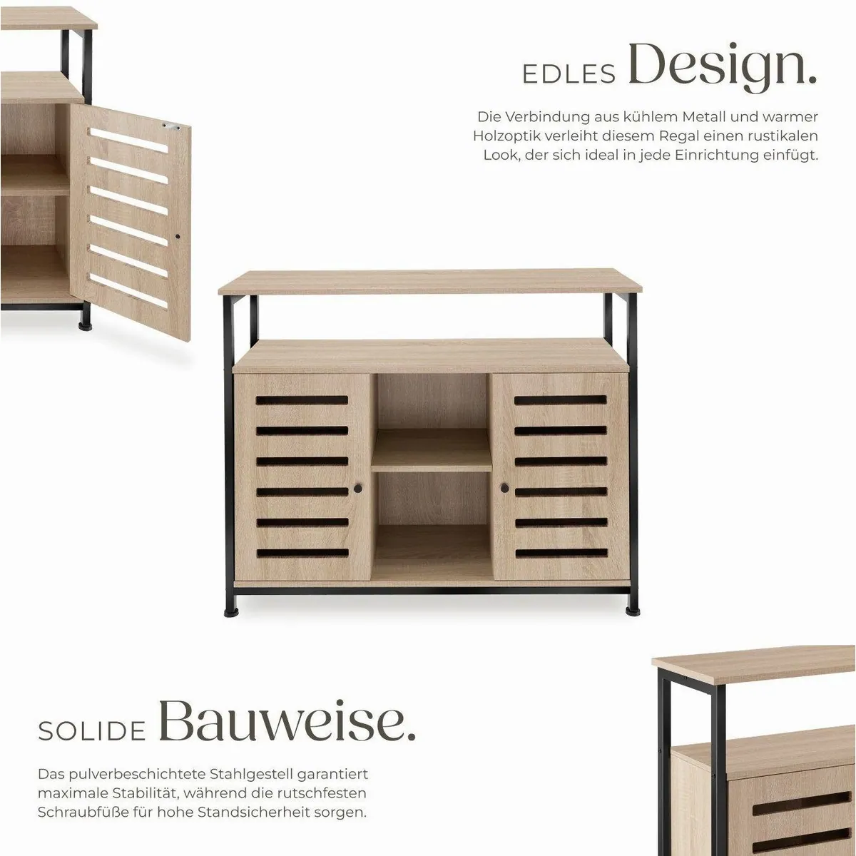 tectake Warrington Lowboard, Holz & Stahl, 2 Ablagen, 2 Magnettüren — 100 x 37 x 82 cm 3