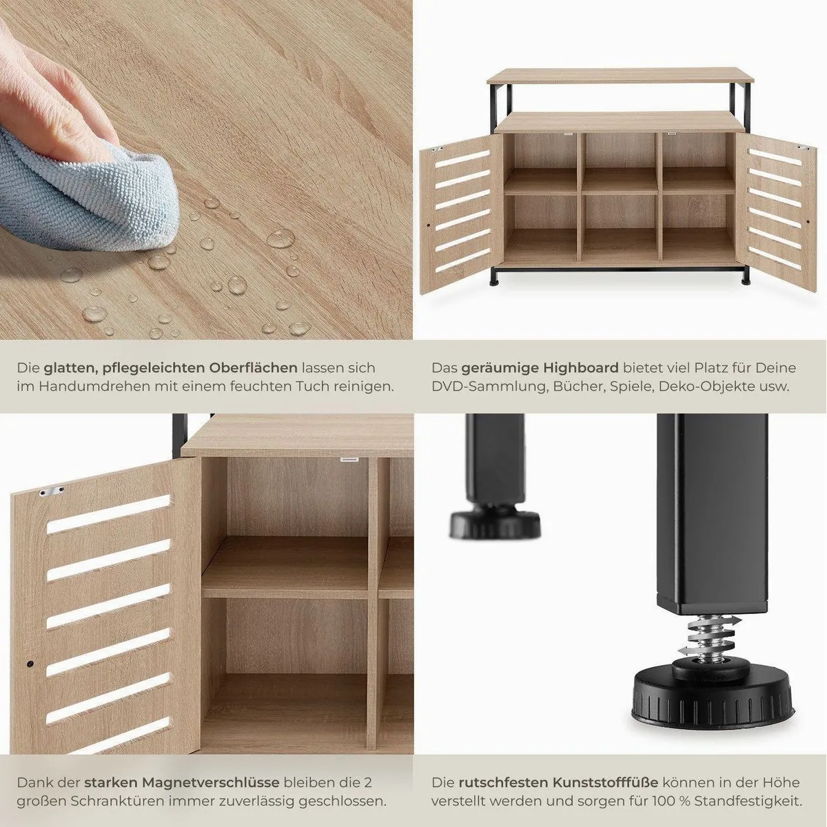 tectake Warrington Lowboard, Holz & Stahl, 2 Ablagen, 2 Magnettüren — 100 x 37 x 82 cm 5