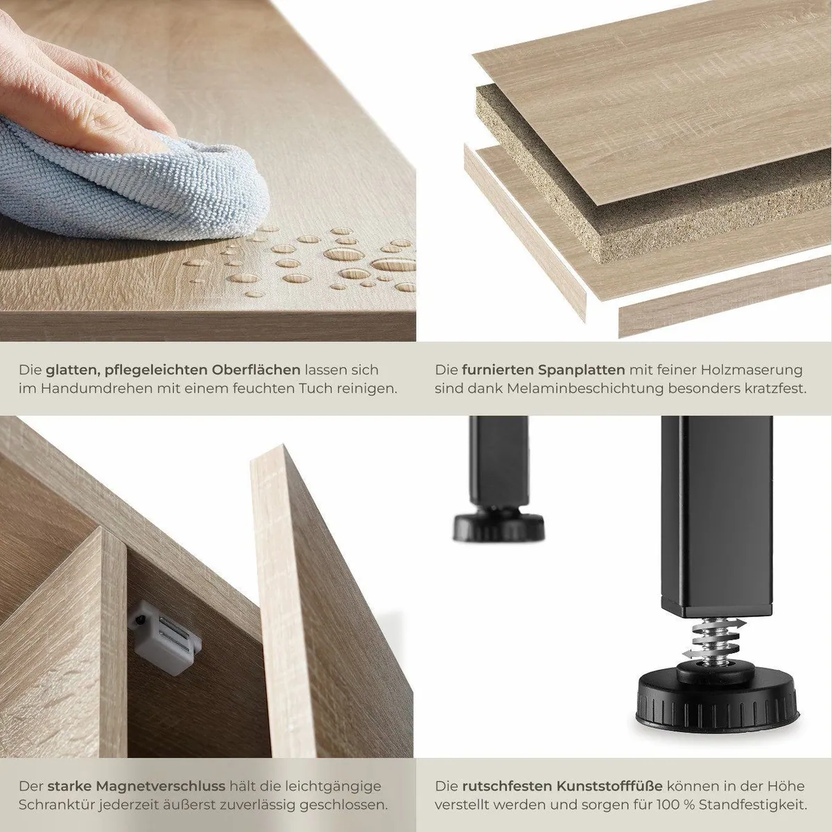 tectake Highboard Hochkommode, Holz und Stahl, 3 offene Fächer, verstellbare Füße 5