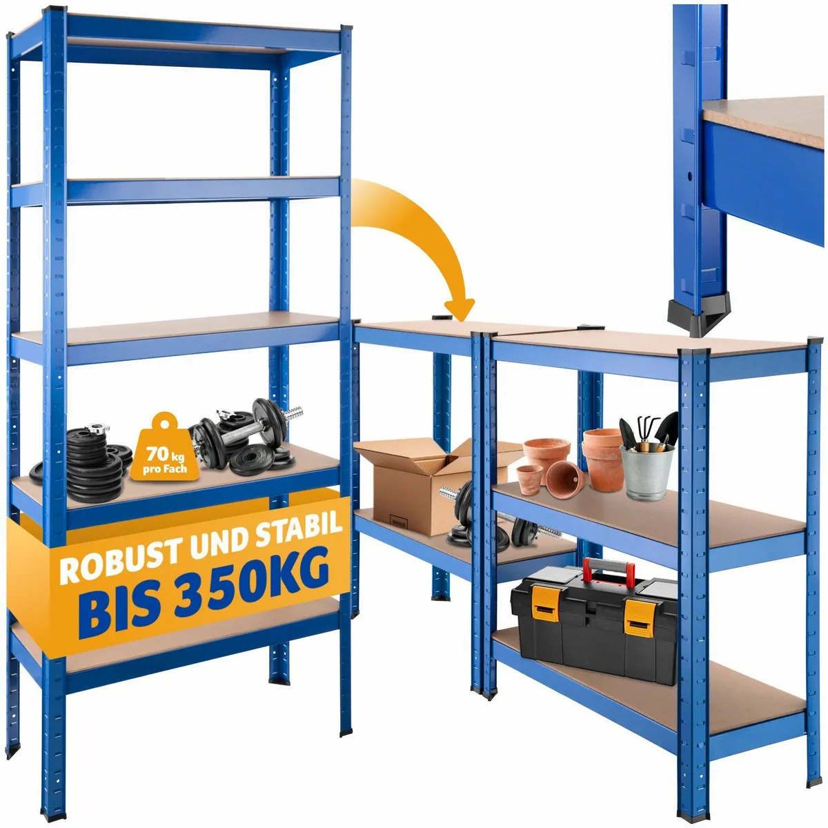tectake Schwerlastregal 5 Böden, 350 kg, 75,5 x 30,5 x 172 cm — robust, höhenverstellbar, wandlungsfähig