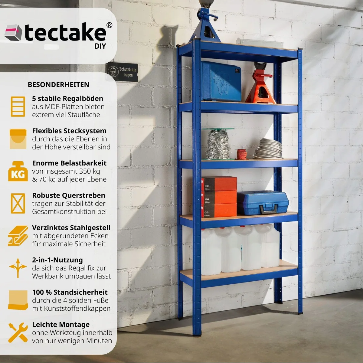 tectake Schwerlastregal 5 Böden, 350 kg, 75,5 x 30,5 x 172 cm — robust, höhenverstellbar, wandlungsfähig 2
