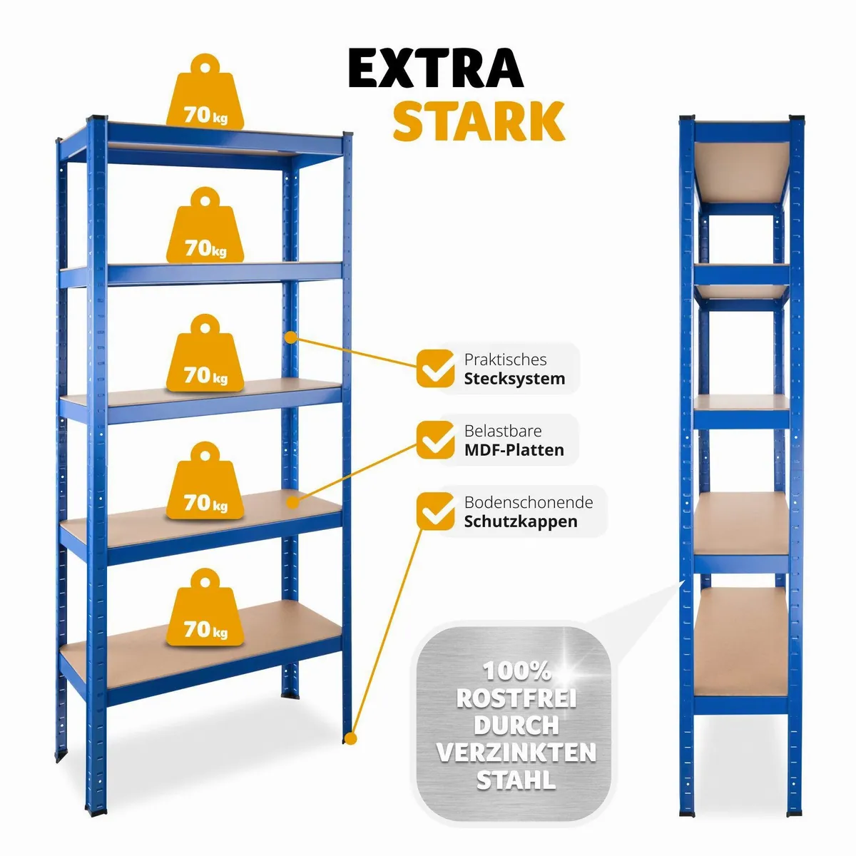 tectake Schwerlastregal 5 Böden, 350 kg, 75,5 x 30,5 x 172 cm — robust, höhenverstellbar, wandlungsfähig 4