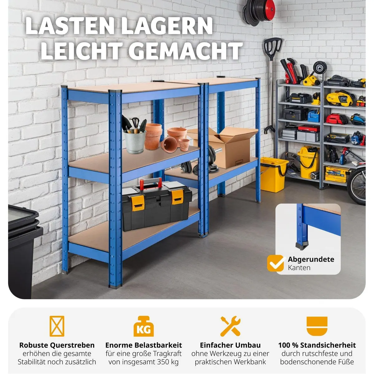 tectake Schwerlastregal 5 Böden, 350 kg, 75,5 x 30,5 x 172 cm — robust, höhenverstellbar, wandlungsfähig 5