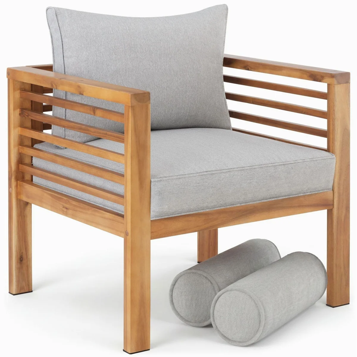 tectake Boka Gartenstuhl, lasiertes Holzgestell, wetterfest — 120 kg Belastbarkeit, 12 cm Polster, 72 x 63 x 64,5 cm