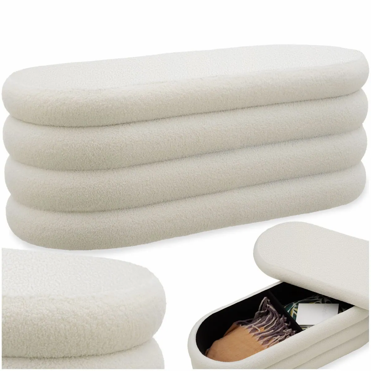 tectake Altu Polsterbank, 110 x 45 x 42 cm, mit Stauraum und Bouclé-Bezug