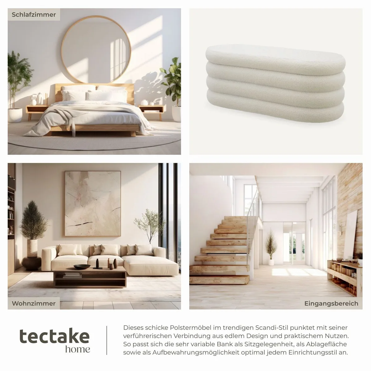 tectake Altu Polsterbank, 110 x 45 x 42 cm, mit Stauraum und Bouclé-Bezug 5